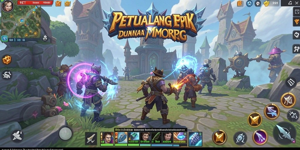 Screenshot utama 9ET menampilkan pertarungan epik dalam dunia MMORPG.