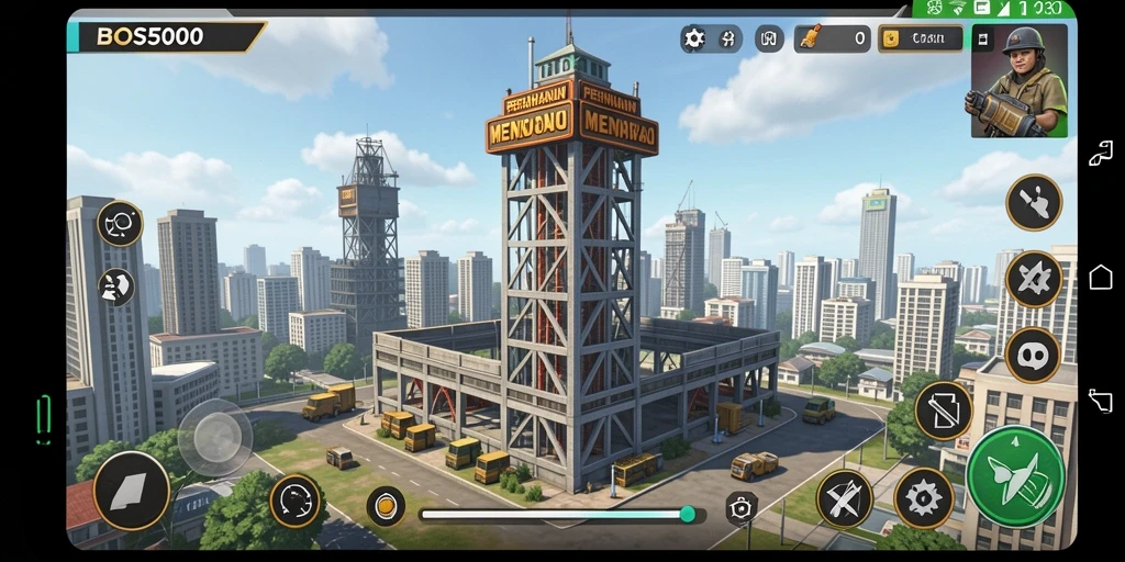 Screenshot gameplay menara pertahanan yang menegangkan di BOS5000.
