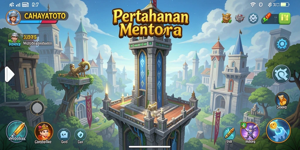 Tangkapan layar utama CAHAYATOTO menampilkan gameplay menara yang mendebarkan.