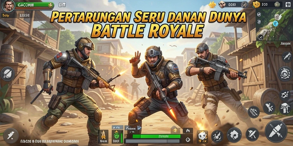 Screenshot GACOR88 menunjukkan aksi seru dalam pertempuran Battle Royale.