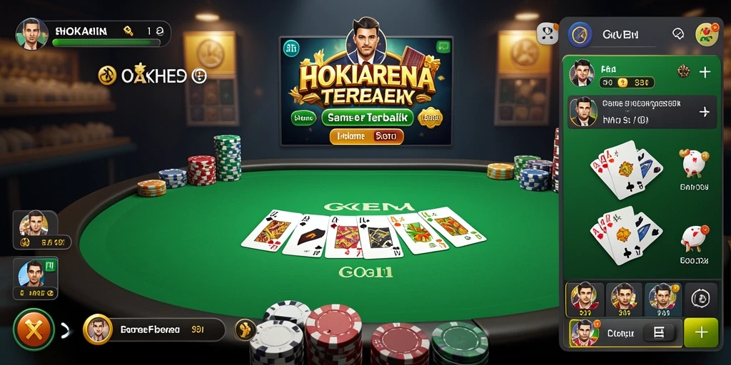 Screenshot gameplay HOKIARENA menampilkan aksi poker yang mendebarkan.
