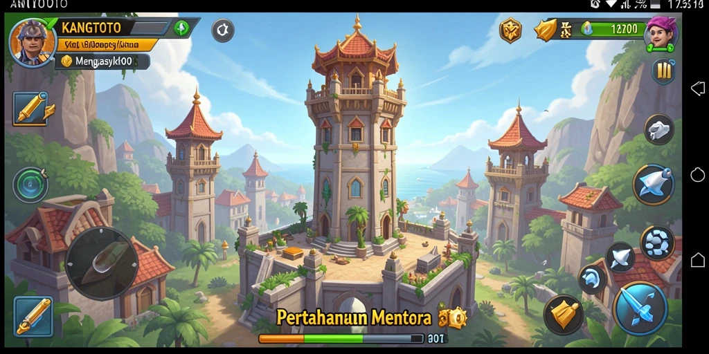Tampilan permainan KANGTOTO yang menegangkan dalam mempertahankan menara.