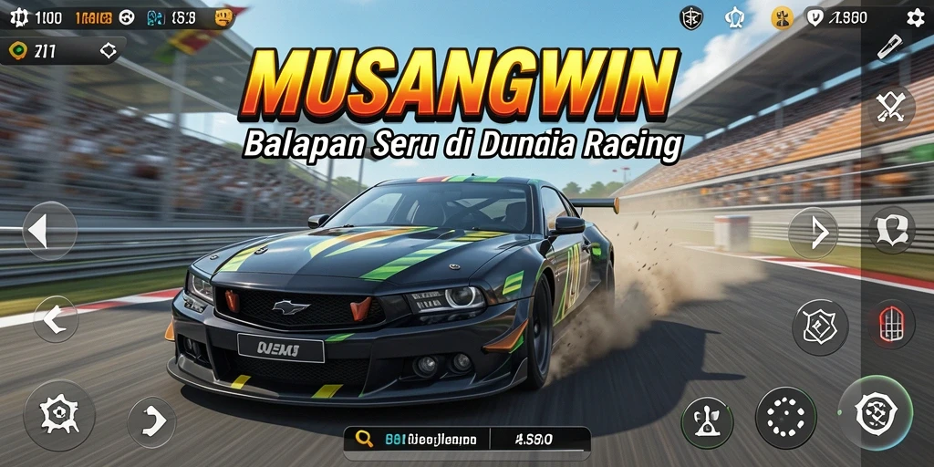 Gameplay menegangkan dengan mobil balap di lintasan.