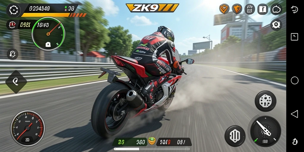 Screenshot gameplay ZK9 menampilkan serunya balap motor.